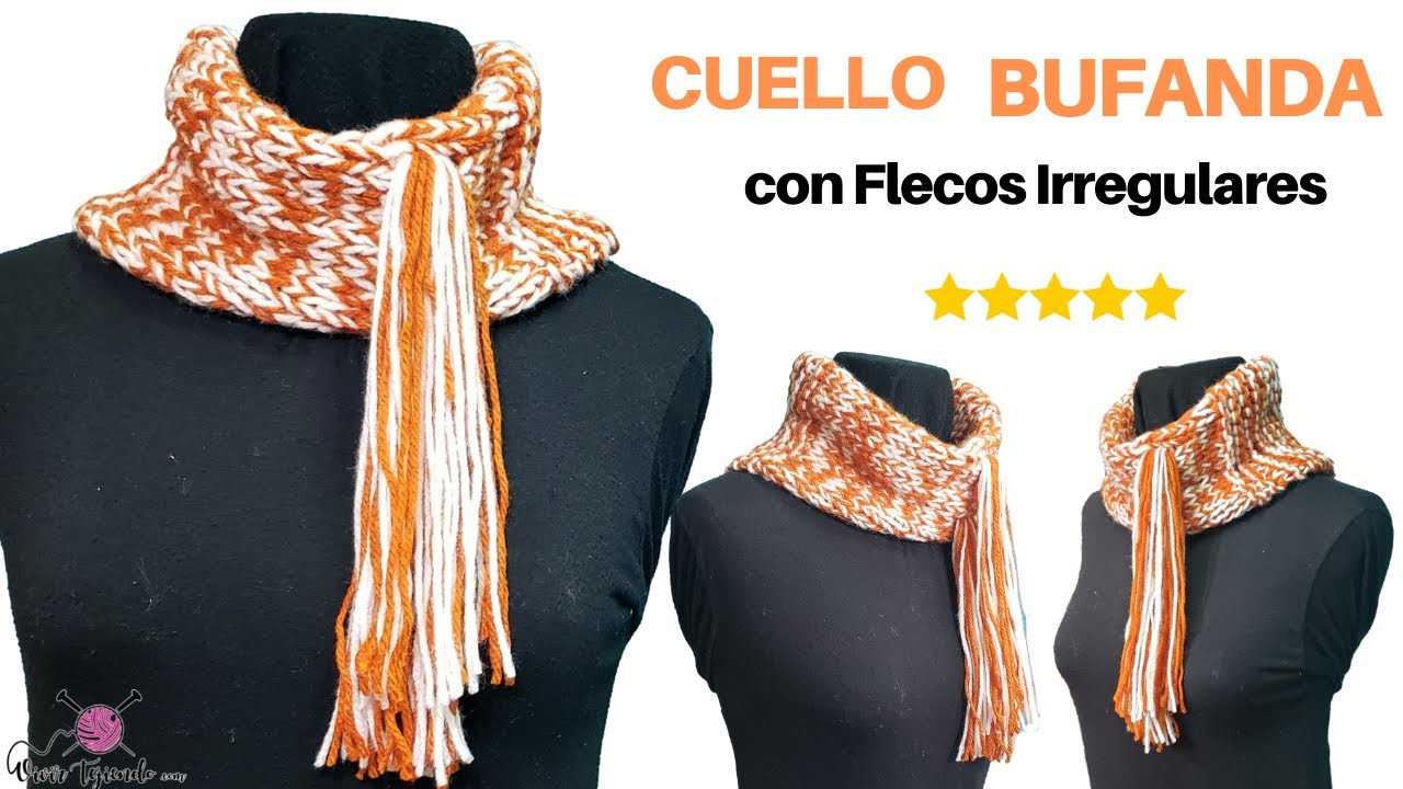 ✔ Tejidos a Dos Agujas Palitos 🌈 Cuello Bufanda a Dos Agujas con Flecos Lana Doble Bicolor