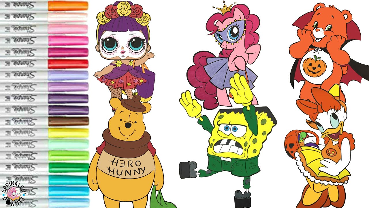 Halloween Coloring Book Compilation for Kids Disney SpongeBob My Little Pony Care Bears LOL Surprise