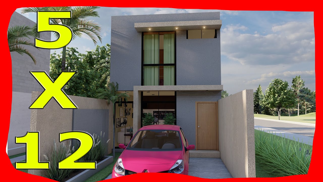 Casa de 5x12 con 3 RECAMARAS Fachadas de Casas de DOS Pisos