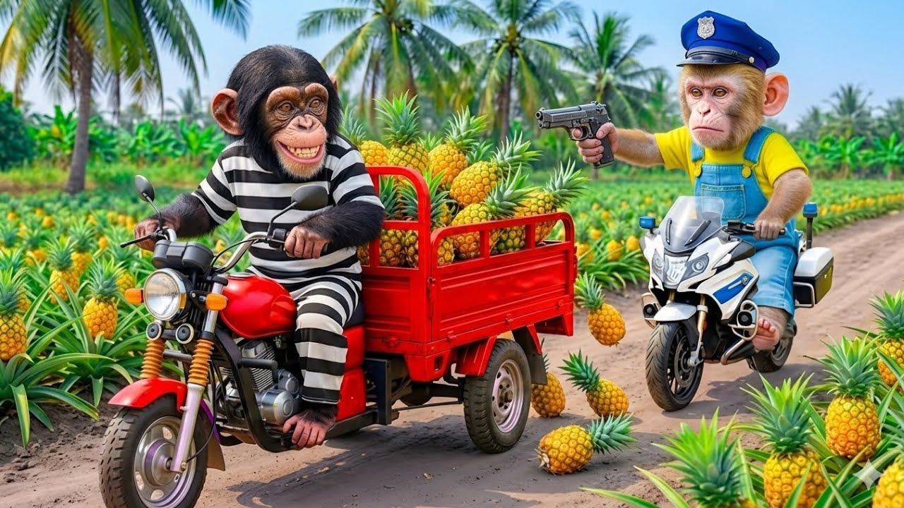 🔥🐒Monkey Sisi Harvest Pineapple Turns Into a Chase - He Catches the Sneaky Car Thief!😱🚜🍍