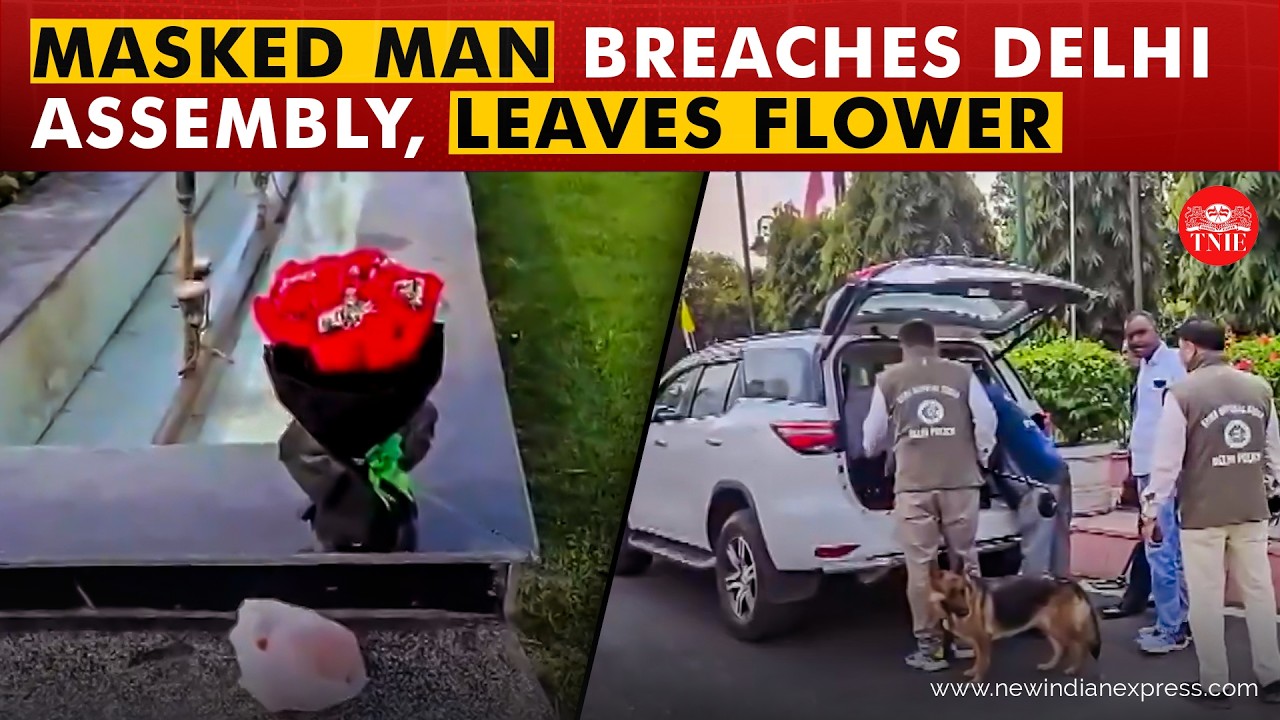 Security scare at Delhi Assembly: masked man breaks through gate, leaves bouquet