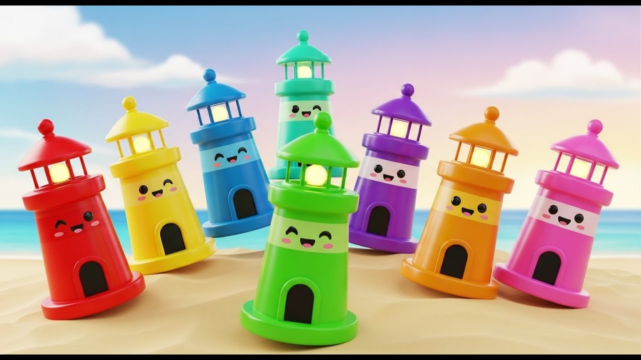 Ocho Pequeños Faros de Juguete Brillan, Brillan, Brillan | Canciones Infantiles y Rimas para Niños
