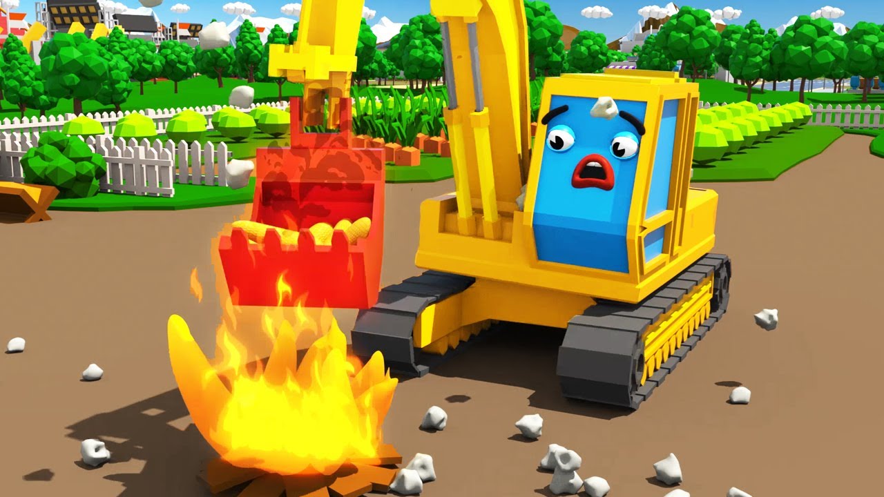 Bagger Kinderfilm - Der Gelbe Bagger POL auf dem Bauernhof - Maschinen-Team - Cartoon f&uuml;r Kinder