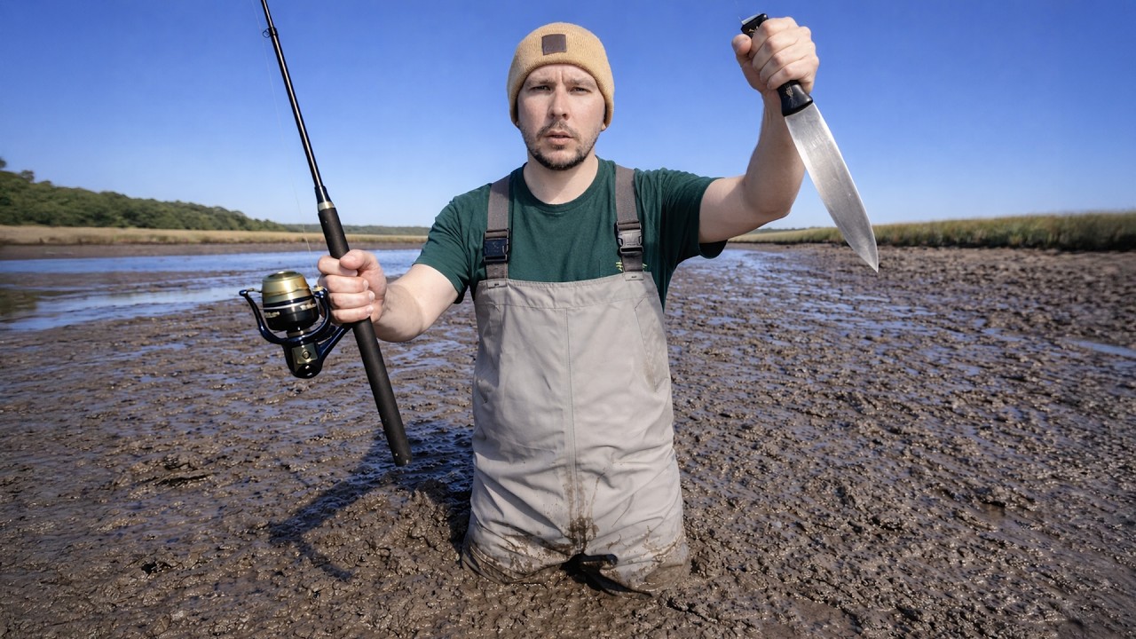 Eating Whatever I Catch at Dead Low Tide.. (Solo Fishing)