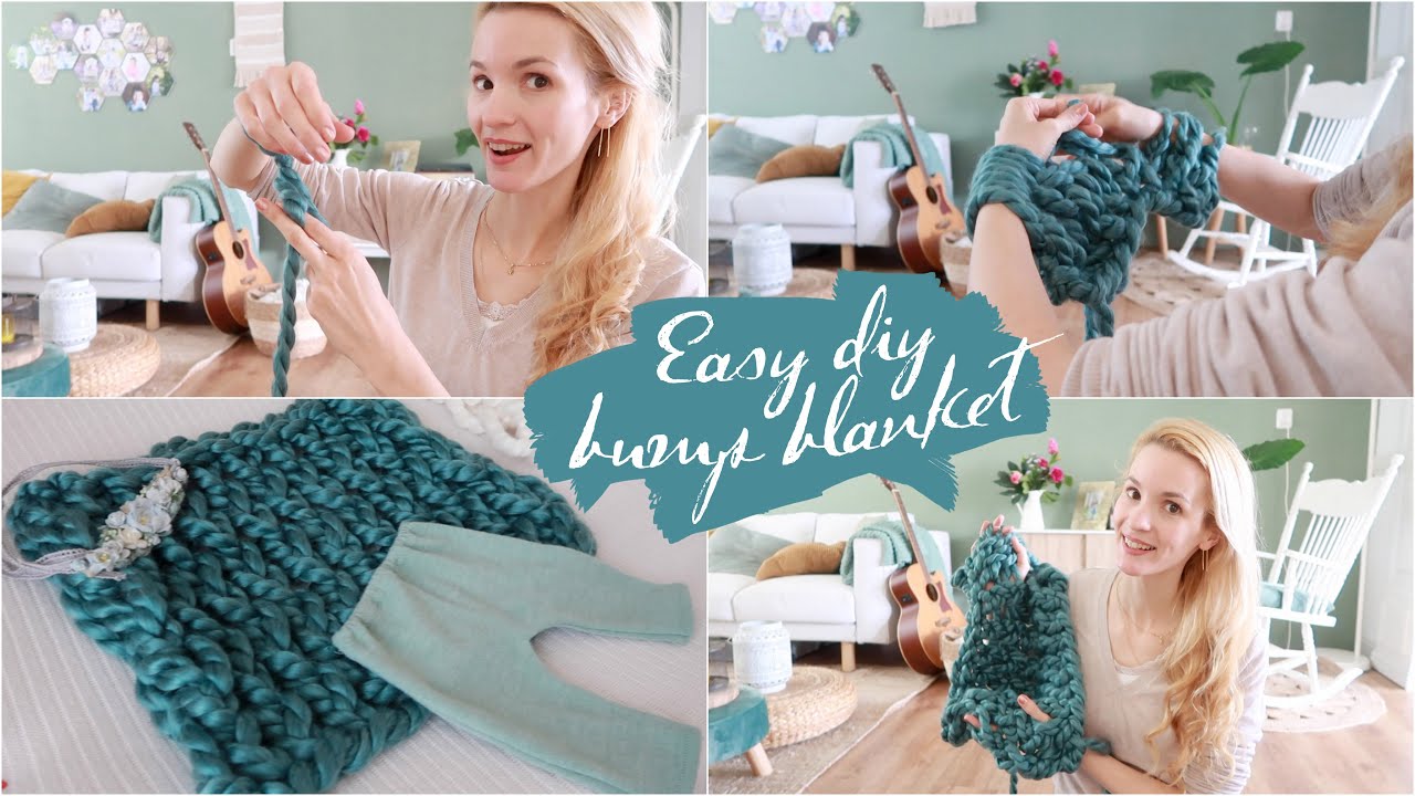 HOW TO make your own newborn BABY photography BUMP BLANKET - Easy DIY cheap ARM KNITTING tutorial