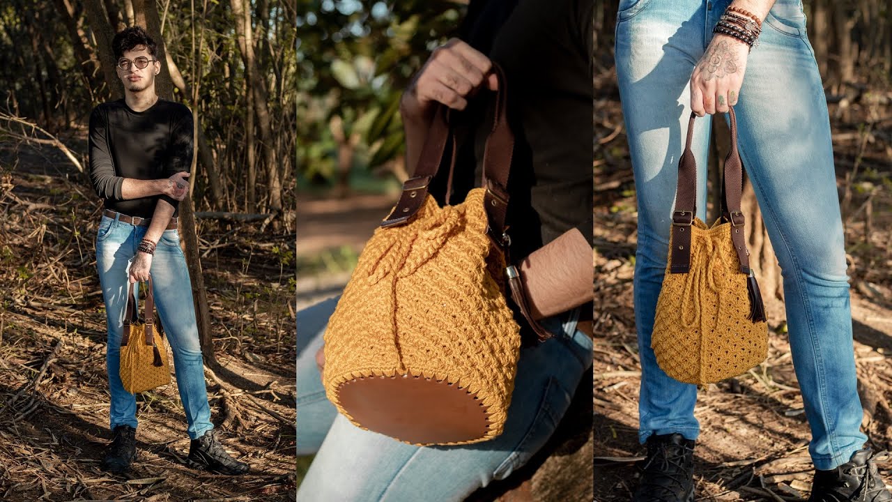 BOLSA EM CROCHÊ COM FUNDO DE COURO - HENRIQUE SILVA TV