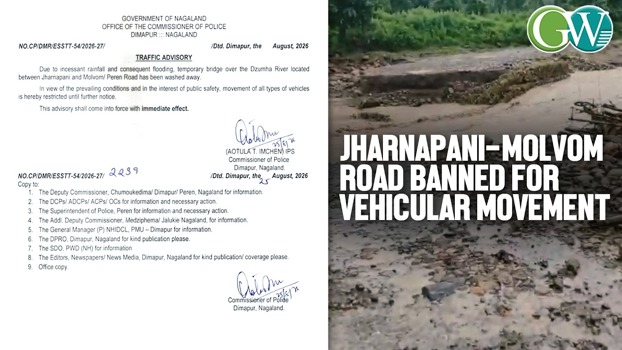 JHARNAPANI-MOLVOM/PEREN ROAD BRIDGE WASHED AWAY: DMP POLICE RESTRICTS VEHICLE MOVEMENT