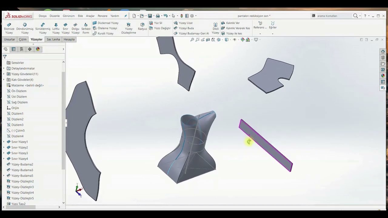 SOLİDWORKS YÜZEY MODELLEME-5 (YÜZEY DÜZLEŞTİRME KOMUTU)