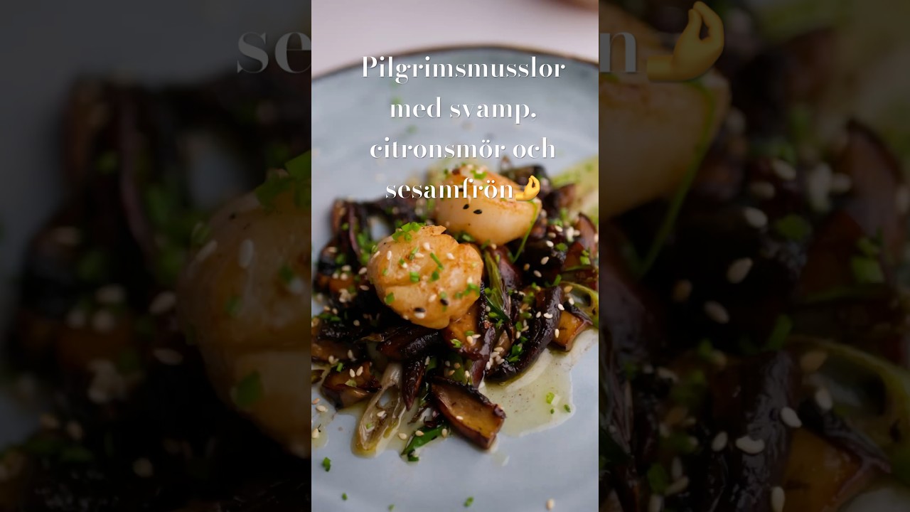 Pilgrimsmusslor med citronsm&ouml;r, svamp och sesamfr&ouml;n