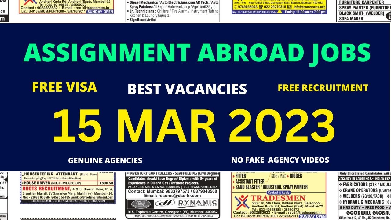 Assignment Abroad Times Today, 15 March 2023, Gulf Jobs Vacancies, Assignments Abroad Times
