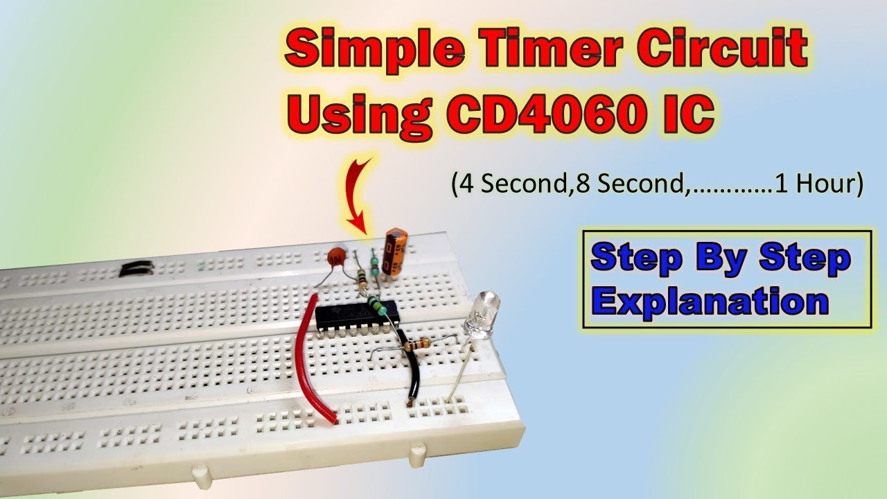 Простая схема таймера на базе микросхемы CD4060 | Автоматическое включение/выключение светодиода | Автоматическое включение/выключение через 1 час | Пошаговое руководство