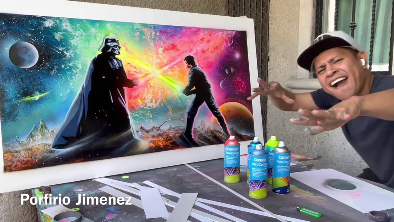 Darth Vader and  Luke Skywalker spray paint