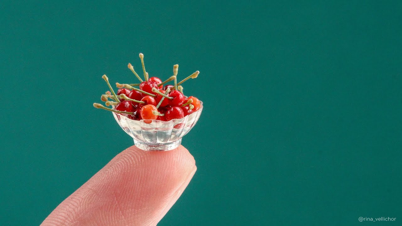 Miniature realistic sweet cherry 🍒 Easy polymer clay tutorial