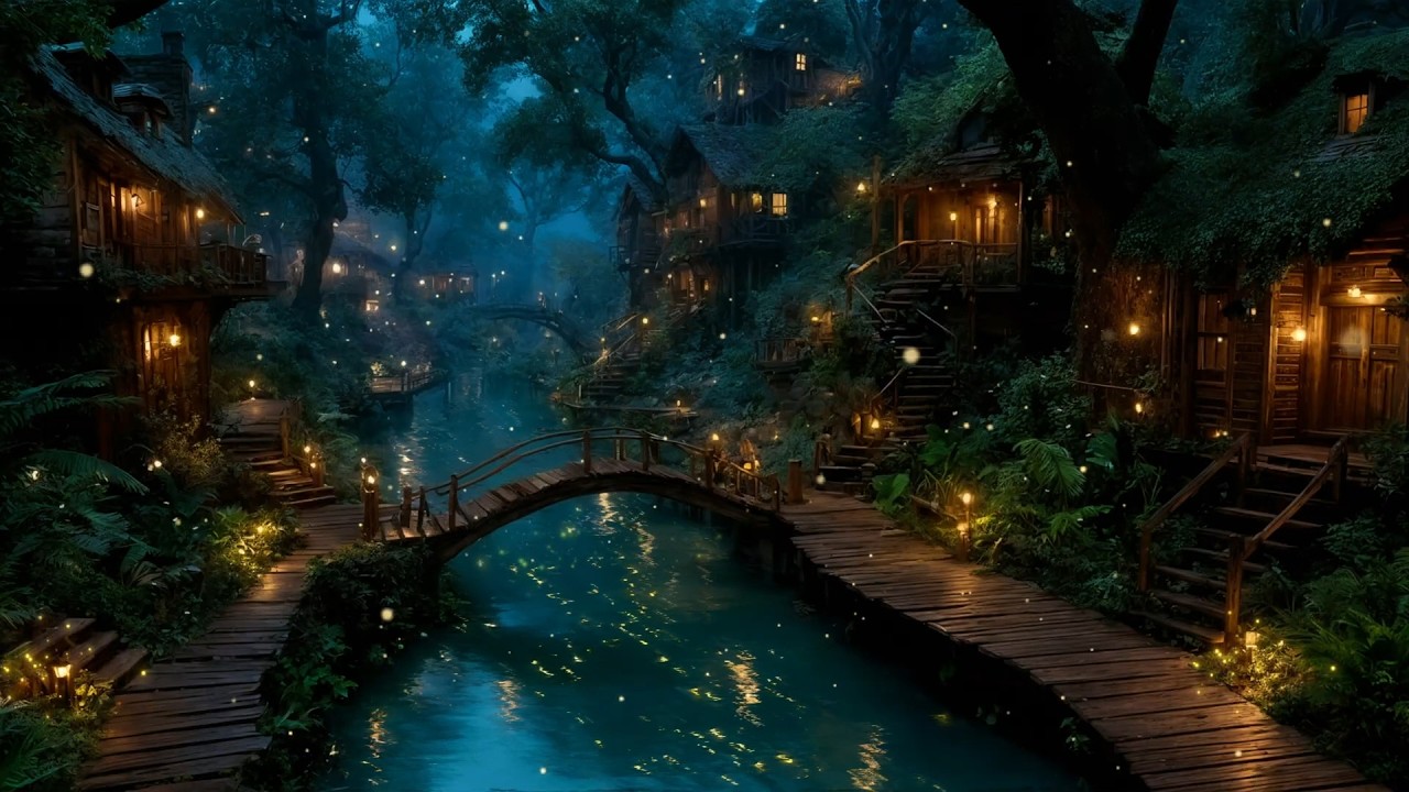 ✨ Dreamy Firefly Forest River 🌙 Goodbye Insomnia 😴 Relaxing Night Village Ambience (No Ads)