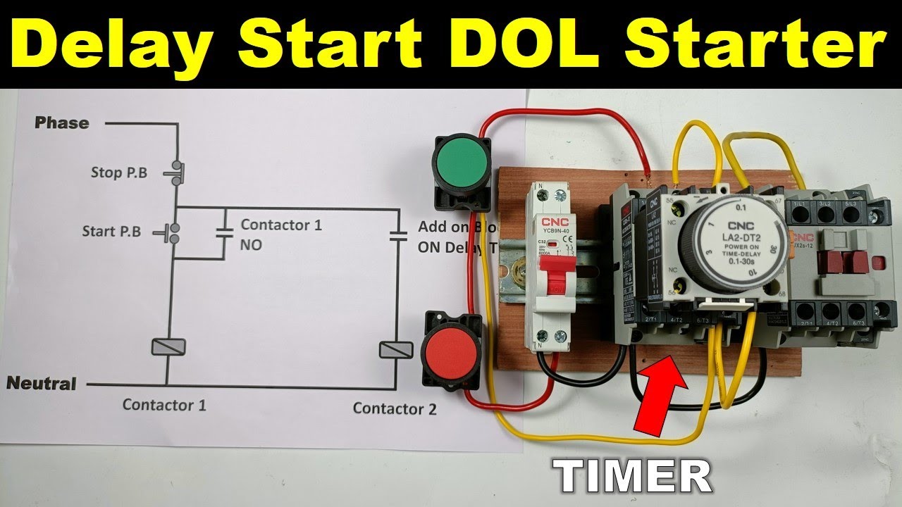 Two Contactor Connection with Add-on Block Delay timer @ElectricalTechnician