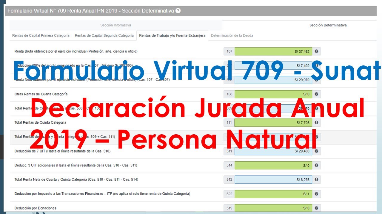 Declaración anual Sunat 2019 Persona natural| Formulario Virtual 709