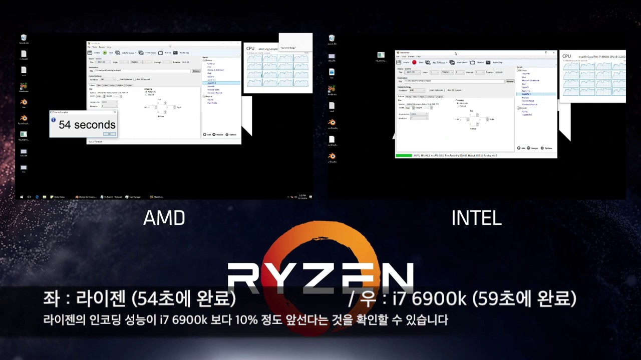 AMD RYZEN Video Transcode Test Compare with i7 6900k