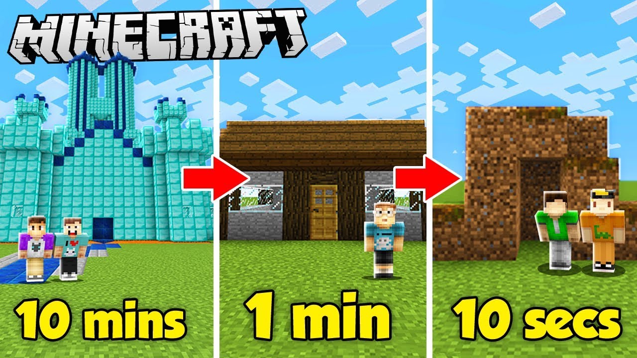 10 MINUTE vs. 1 MINUTE vs. 10 SECOND HOUSE BUILD CHALLENGE! (The Pals Minecraft)