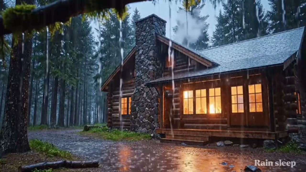 Heavy Rain Night Mood | Forest Cabin