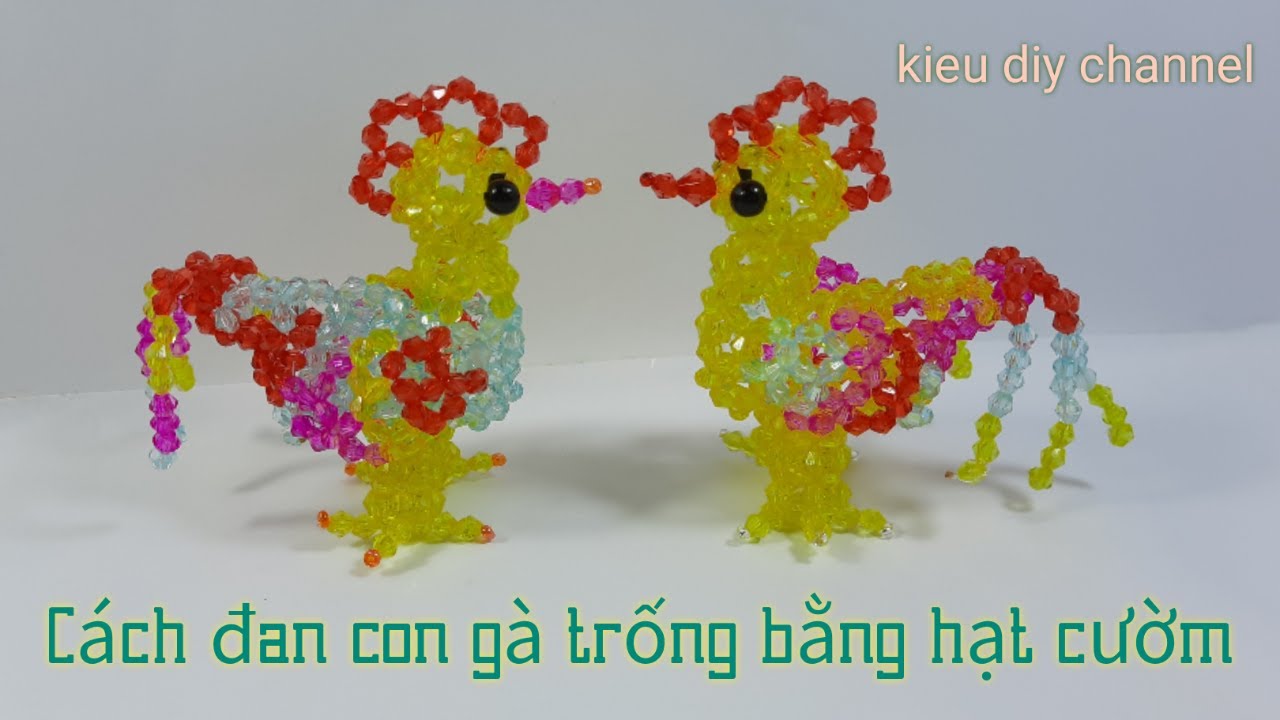How to make a beaded bead rooster/ cách đan con gà trống hạt cườm/12 con giáp hạt cườm/串珠教程十二生肖公鸡1/2