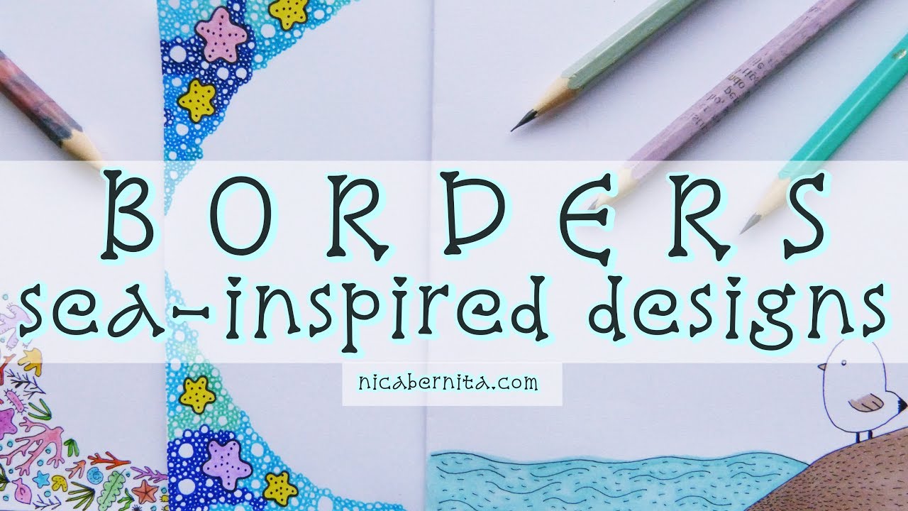 FRAMES & BORDER DESIGNS ON PAPER 🌊  PROJECT FILE DECORATION IDEAS 🌴OCEAN DOODLE ART (Crafty Nica)