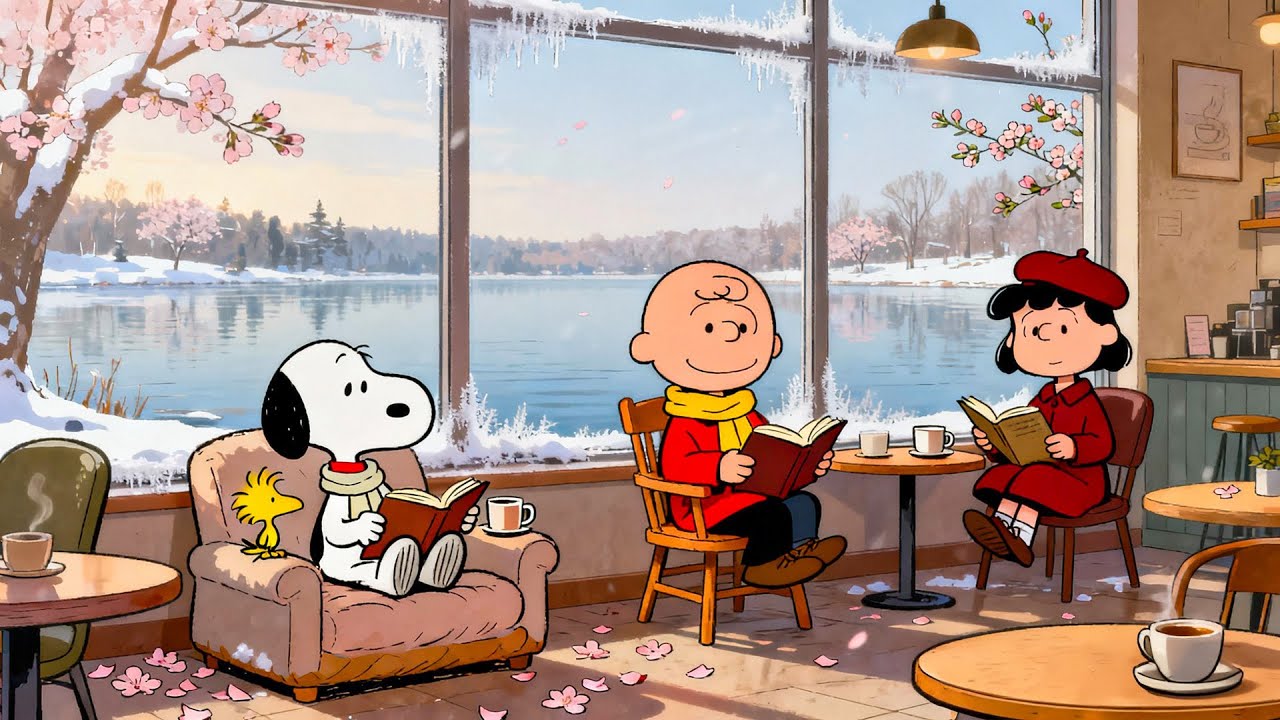 Morning Café Reading with Snoopy & Charlie Brown ☕❄️ Soft Lofi for Work, Study & Focus