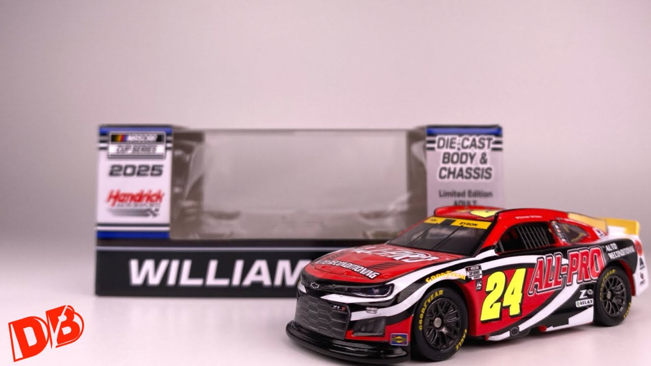 Обзор модели автомобиля Chevrolet 2025 года William Byron All-Pro в масштабе 1/64.
