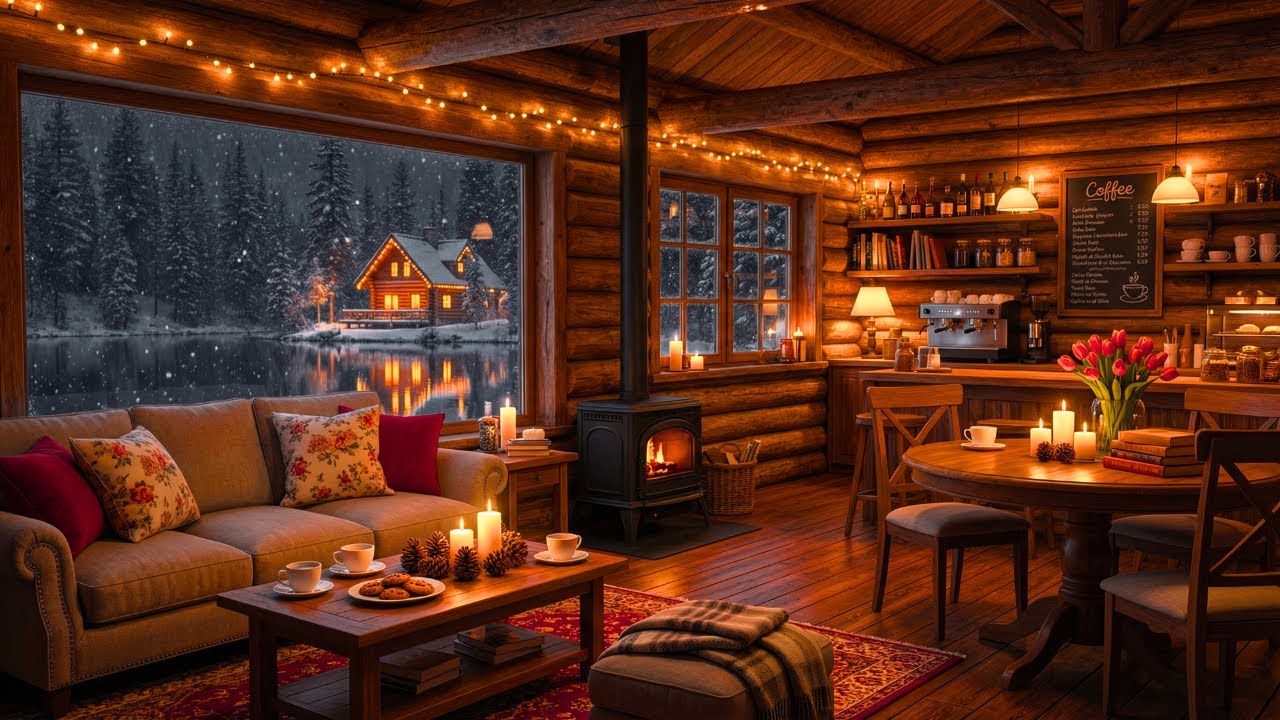 Cozy Winter Coffee Shop Ambience ❄️ Warm Jazz Music for Relax, Study & Work