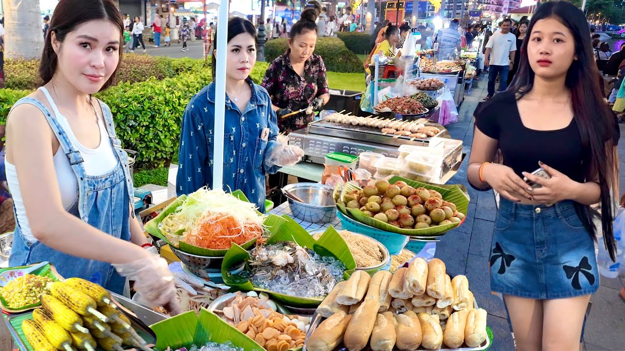 Amazing Place! Cambodian STREET FOOD Tour 2025 - Hidden Walking at Riverside Food Market Phnom Penh