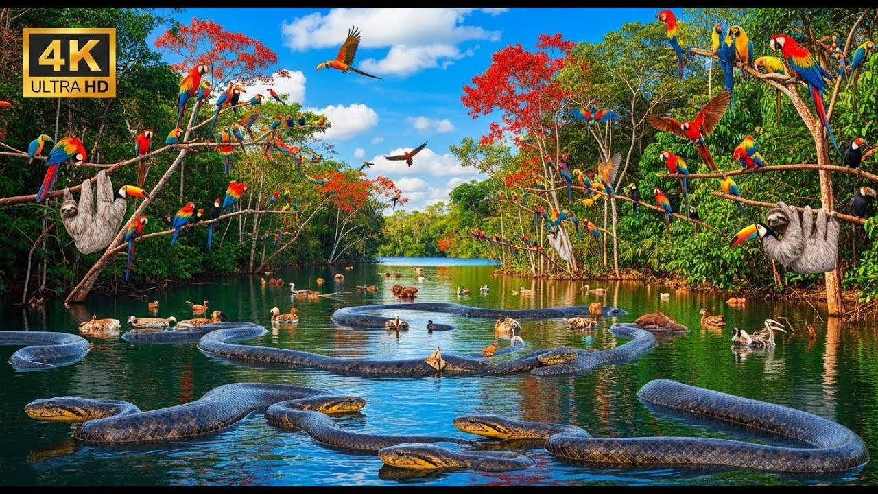 Relaxing Walk in the Amazon: Untouched Hidden Lake, Giant Anacondas, Sloths & Macaws