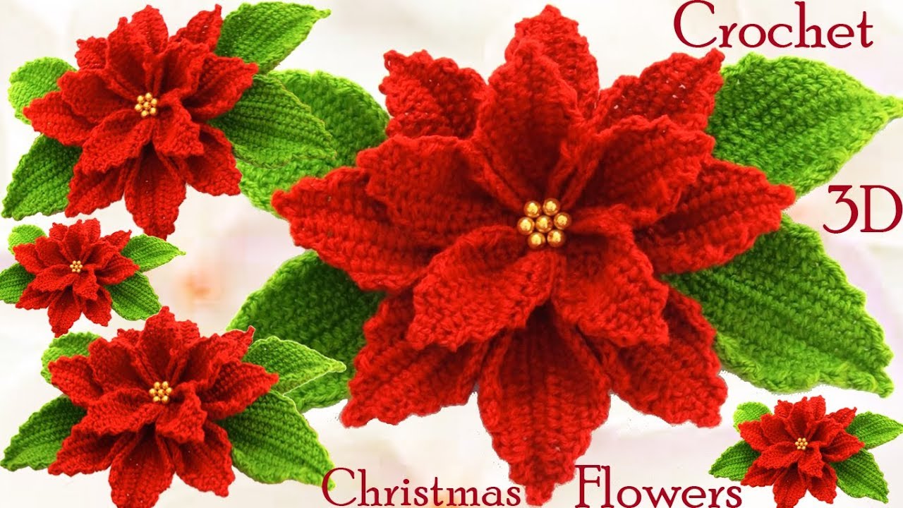 Como hacer flores Nochebuena a Crochet en punto 3D tejido tallermanualperu