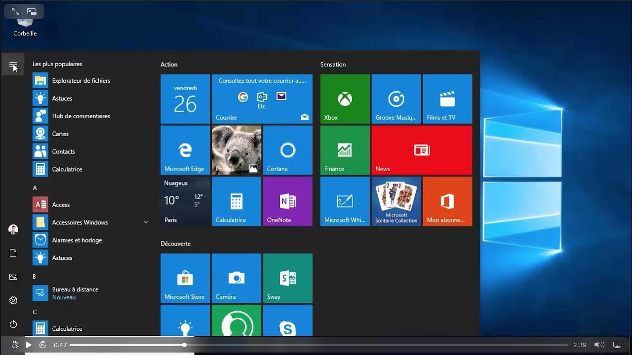 Windows 10 - Utilisation du poste de travail
