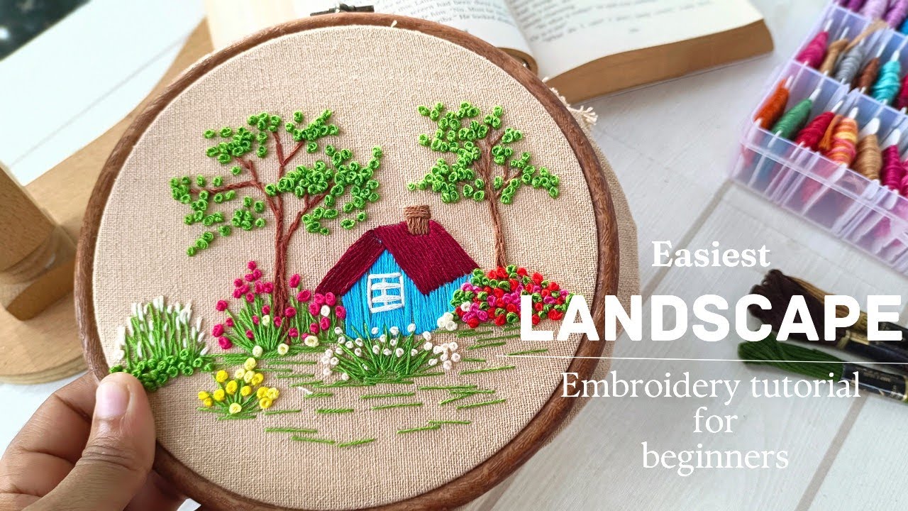 simple landscape embroidery tutorial for beginners| free hand pattern| Threadandneeedle