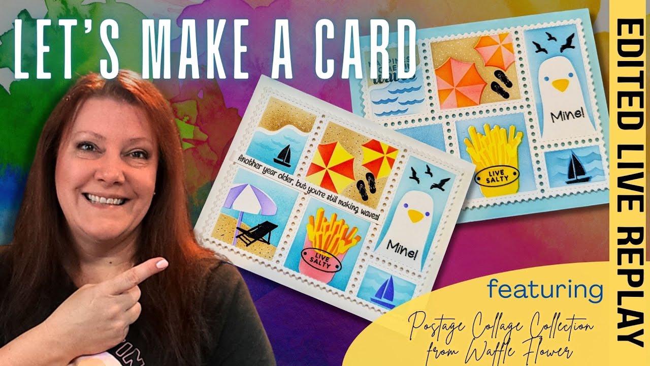 Make a Beachy Card with Me! | Waffle Flower Beach Days Postage Collage Stencils