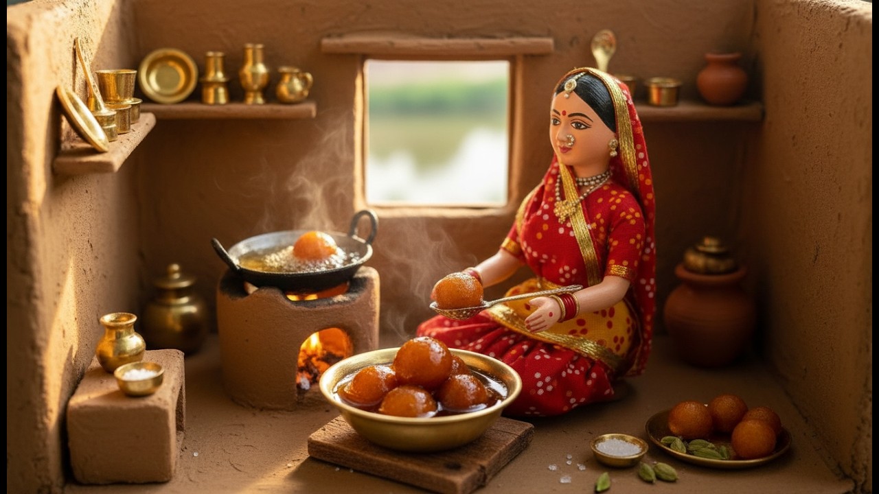 Miniature Doll Gulab Jamun Cooking ASMR | Indian Village Tiny Kitchen Sweet Dessert