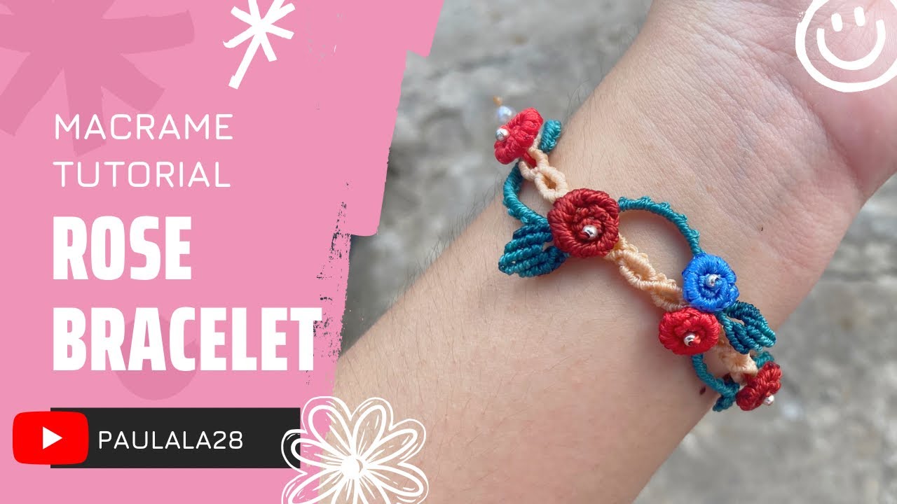 Macrame tutorial | How to make ROSE Bracelet • Vòng tay Pulsera de hilo ブレスレット手镯 팔찌 #꽃 •DIY