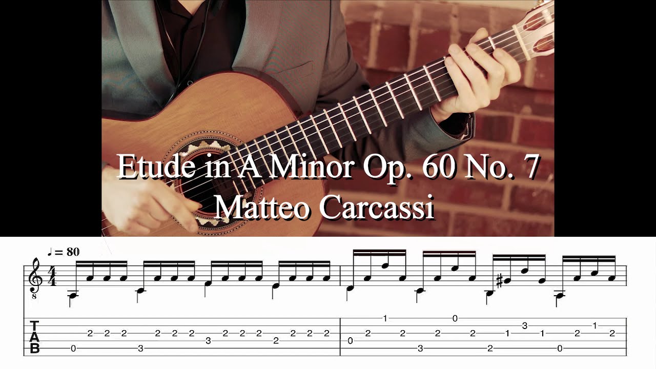 Etude in A Minor Op. 60, No. 7 Guitar Tablature and Notation Play Along in HD