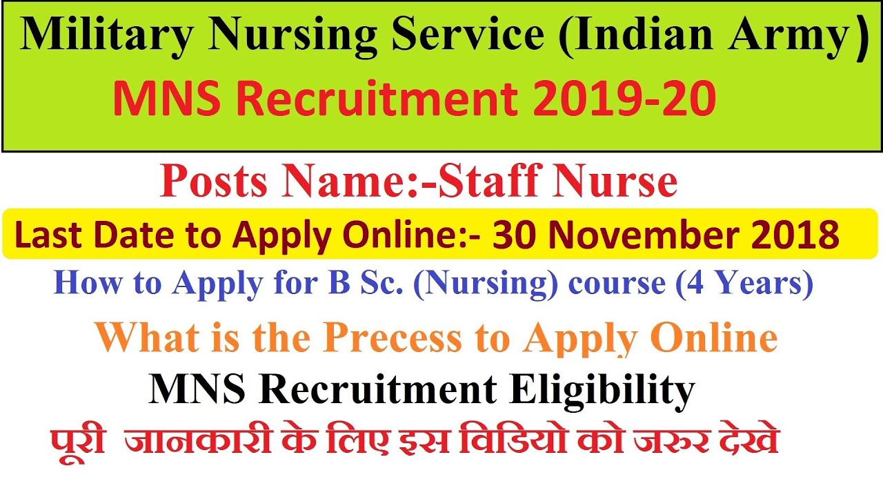 MNS Recruitment 2019-20 Military Nursing Service B.Sc Staff Nurse Jobs