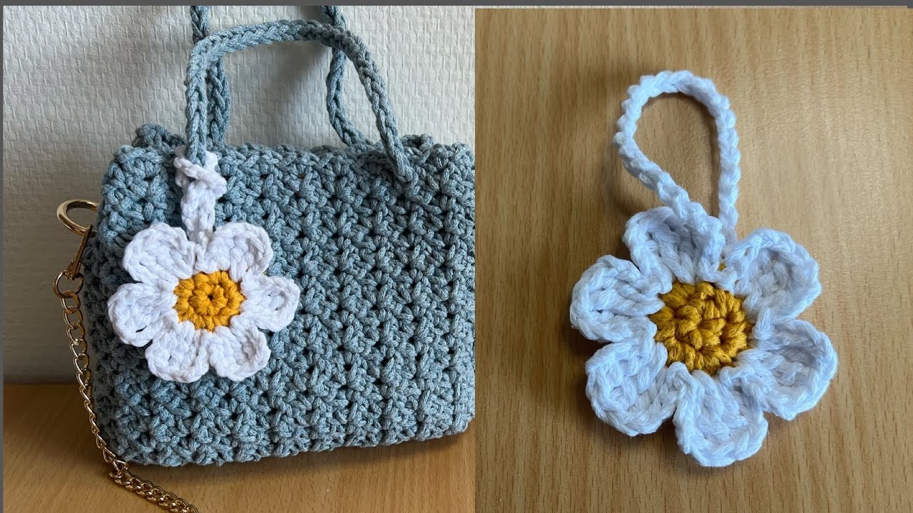 CROCHET FLOWER CHARM BAG TUTORIAL #crochet #crochetflower #crochettutorial