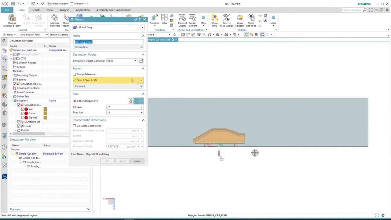 How to calculate lift and drag coefficient values for external aero applications in Simcenter 3D