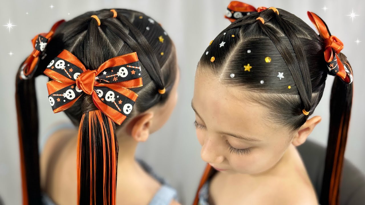 Peinado para niñas inspirado en Halloween 🎃🖤 fácil & Bonito