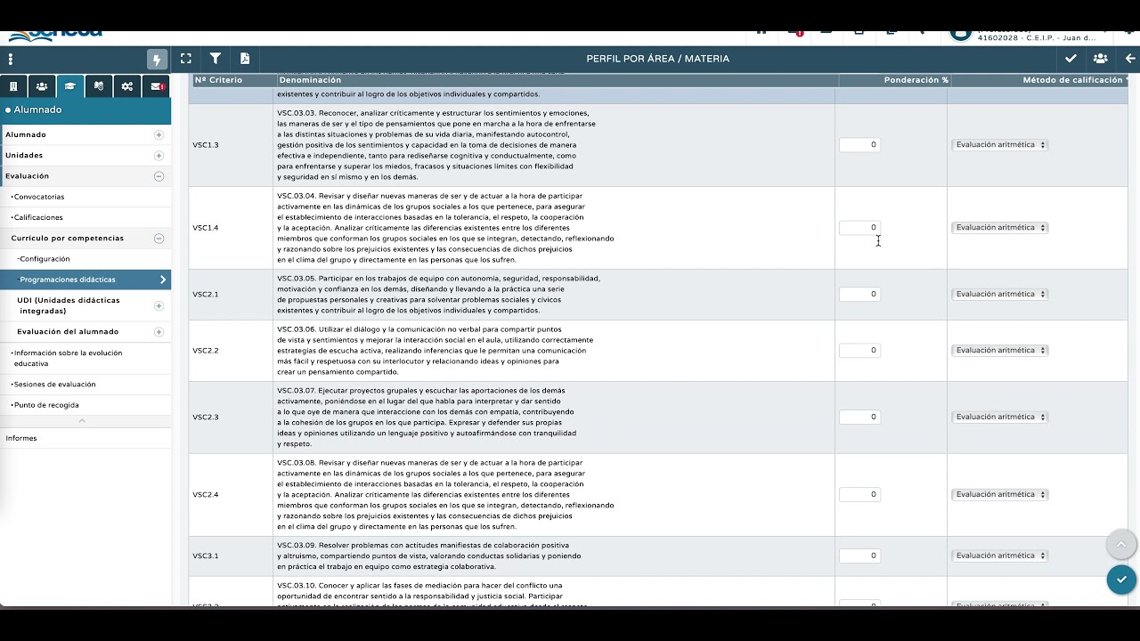 PONDERAR CRITERIOS EVALUACION EN SENECA