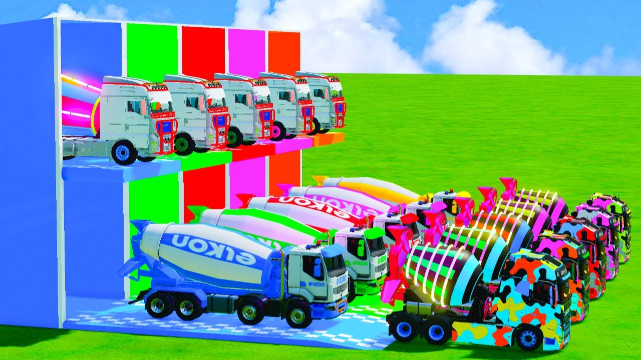 Garage with Colors - ALL MIXER TRUCK WITH DOUBLE FLATBED TRAILER TRUCK, KENWORTH, SCANIA, VOLVO - FS