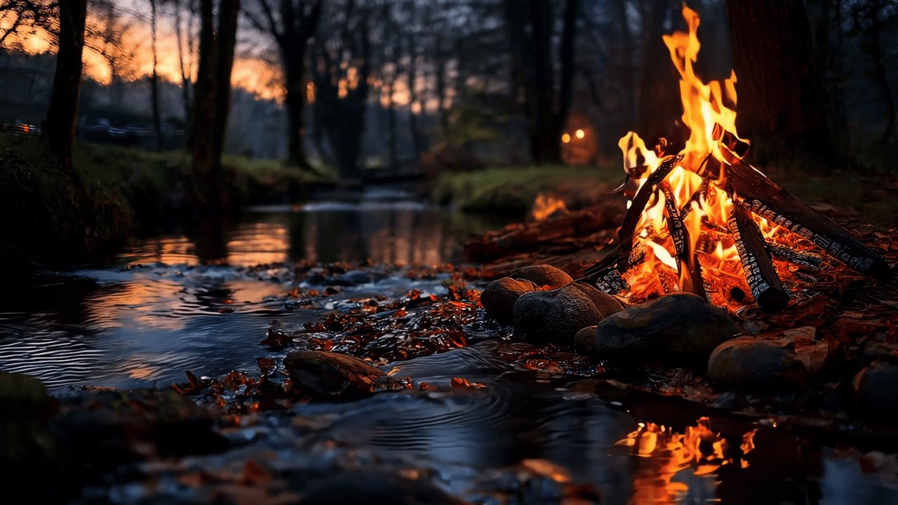 Relaxing Forest Campfire by the River 🔥 Nature Sounds ASMR for Stress Relief & Deep Relaxation