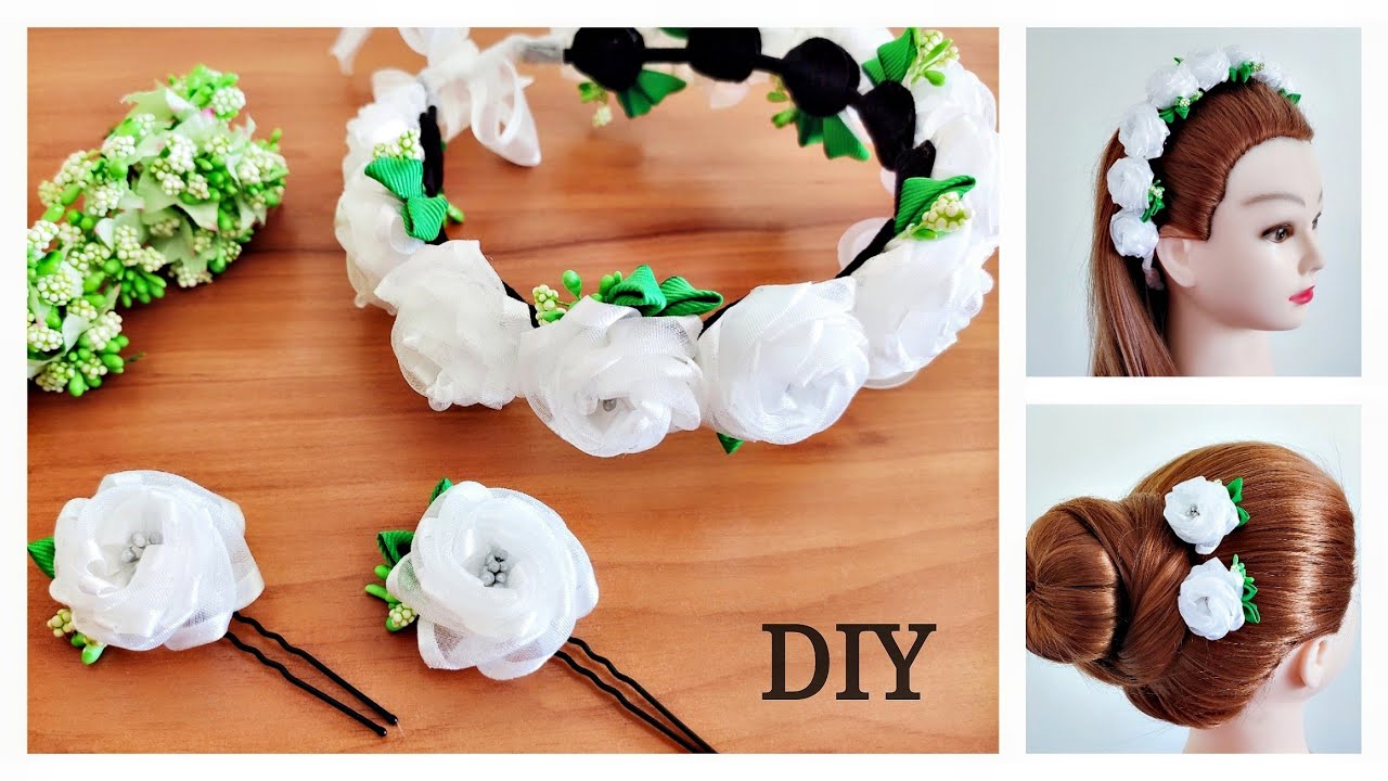 DIY handmade organza flower hairband/hairpin/手作/MK/Flor de fita/венок