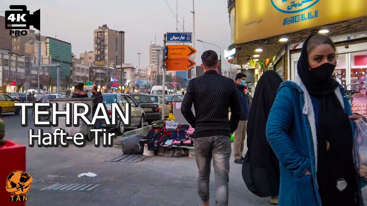 Tehran Walking Tour on Haft-e Tir Square Iran walk 4k
