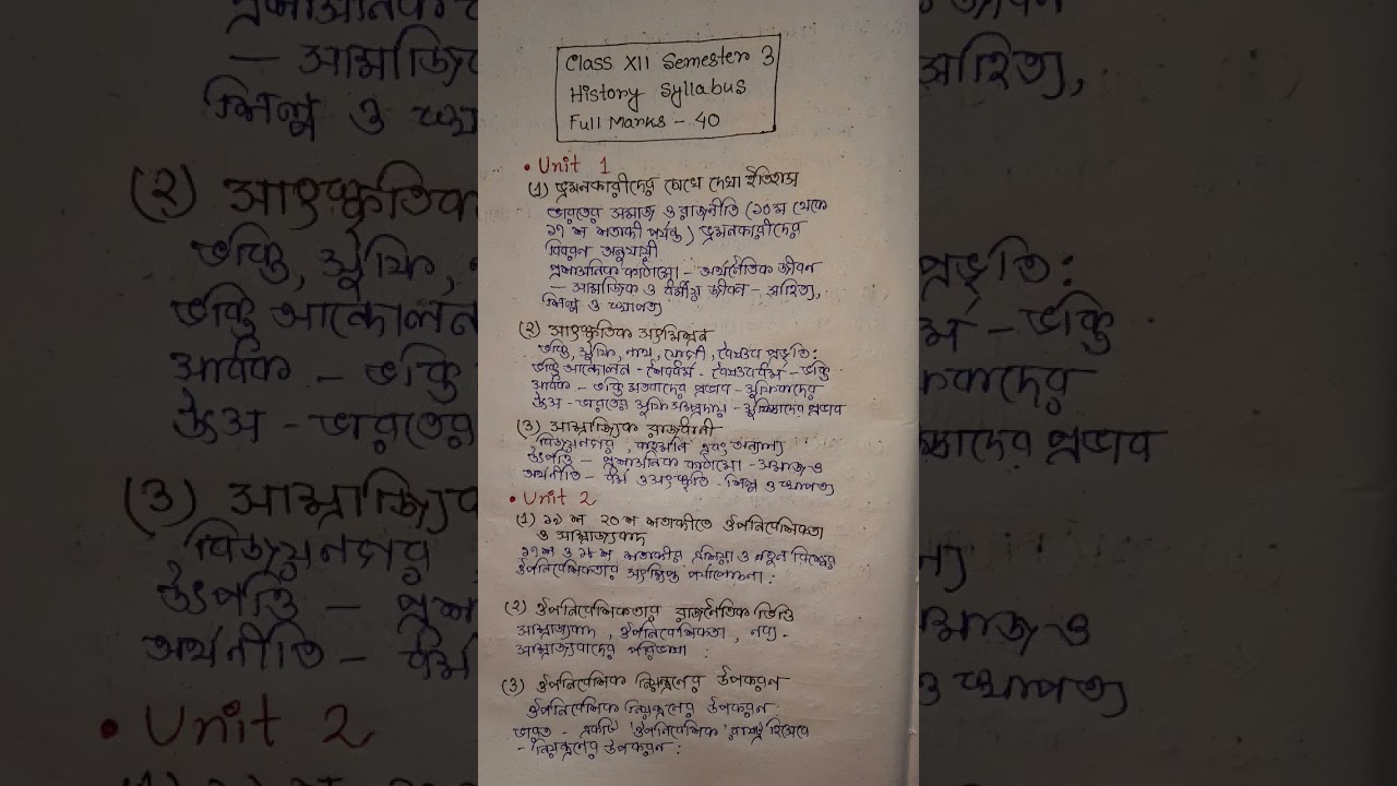Class XII Semester 3 History Syllabus// দ্বাদশ শ্রেণির ইতিহাস সিলেবাস #2025
