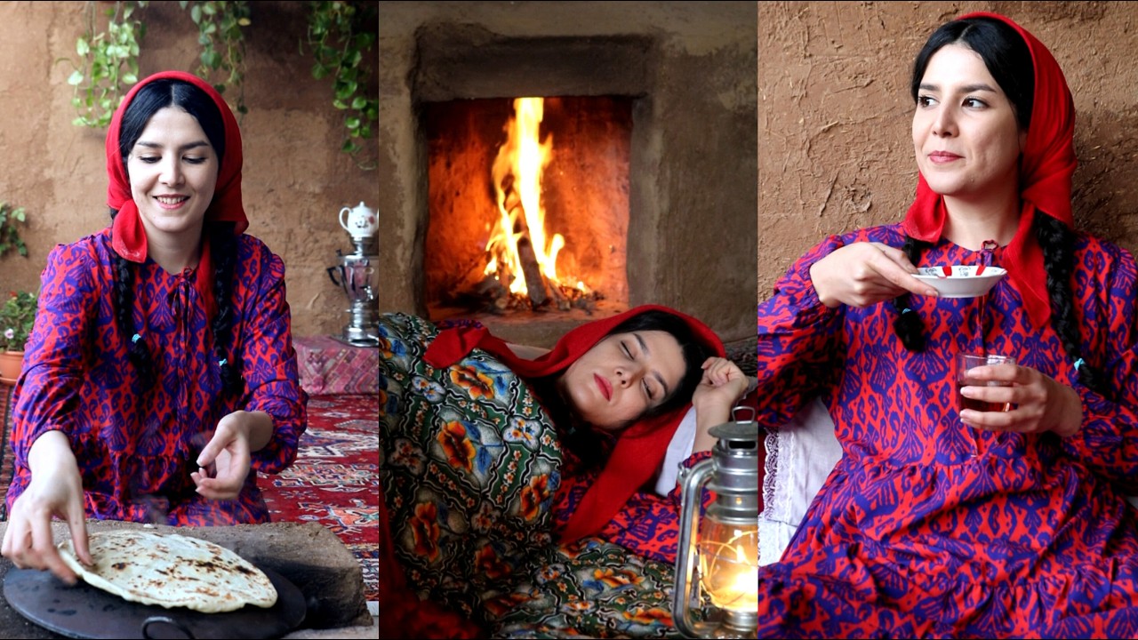 Village Girl Cooking a Traditional Rural Breakfast | Fresh Bread Over Fire & Eggs with Sweet Syrup