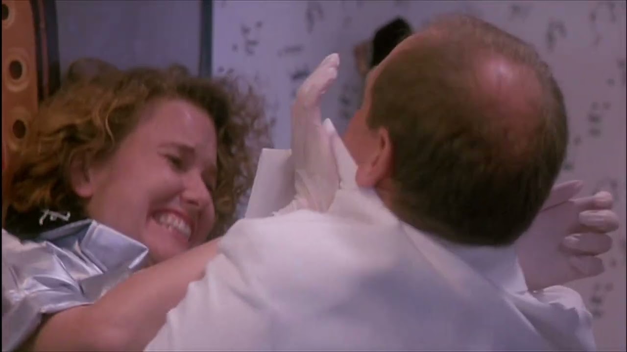 Molly Hagan as Jessica is strangled by garroting in the psycho thriller The Dentist 1996