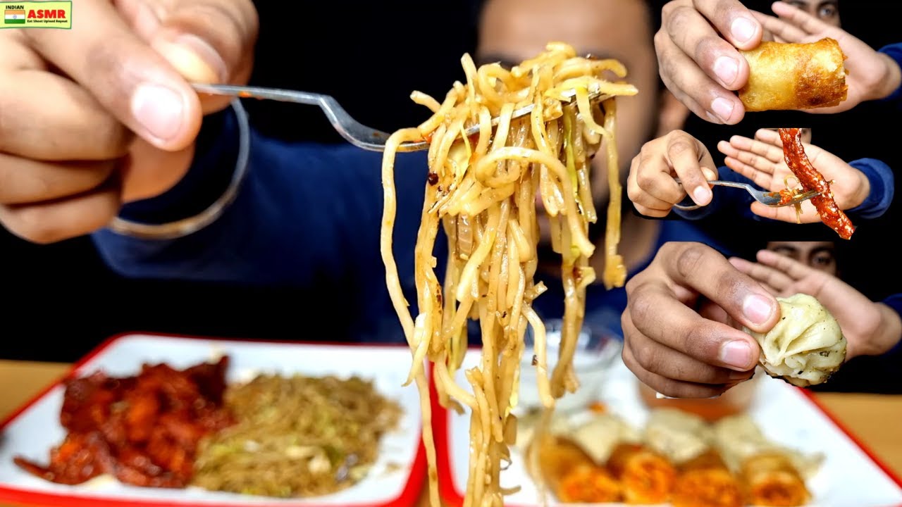 Eating Chilli Potato, Momos, Spring Roll & Spicy Noodles ASMR Mukbang *CLEAR EATING SOUND*